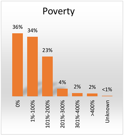Chart showing the number of Affinity patients seen in July 2017 living in poverty.